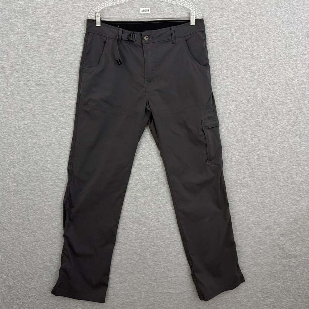 Prana Men's Size Large x 32 Gray Nylon Straight Leg Zion Belted Outerwear Pants